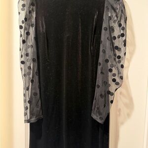 Cato Black Dress with Sheer Polka Dot Sleeves